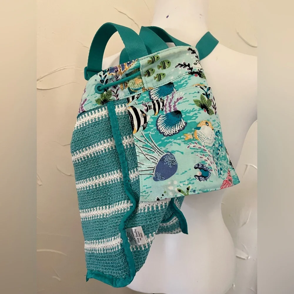 Vera Bradley Antilles Aquatic Straw Drawstring Small Backpack Bundle - Picture 11 of 16